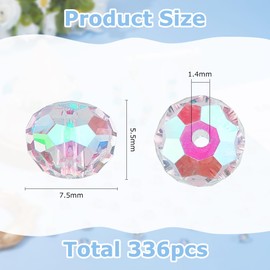 Hobbspring 336pcs Crystal Briollete Rondelle Beads 7.5 mm AB Glass Crystal Beads Colourful Faceted Rondelle Beads for Jewellery Necklace Bracelets Earrings Making DIY Crafts