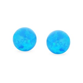 Minimalist Simple Round Pearl Gemstone Created Opal Ball Stud Earrings for Women October Birthstone Pink Blue White Orange Green 6 mm, Sterling silver, Opal