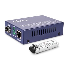 Gigabit Ethernet Media Converter, 10/100/1000Mbps Networks Ethernet to Fiber Media Converter, with 1pcs 1000Base-SX SFP Module (1.25Gb/s, Multimode, Dual LC, 850nm, 550m)