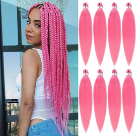 Pink Braiding Hair Pre Stretched 30 Inches EZ Braiding Hair Yaki Texture 8 Packs/Lot Braid Hot Water Setting Professional Synthetic Braiding Hair Extensions (8pcs,30",#Pink)