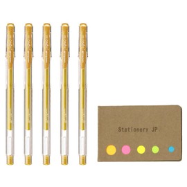 Signo Capped Gel Ink Pen UM-100 Extra Fine Point 0.8mm, Gold Ink, 5-pack, Sticky Notes Value Set