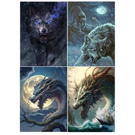 DCIDBEI 4 Pack Diamond Painting Animals 30 x 40 cm 5D Wolf Diamond Painting by Numbers Dragon Dragon Craft Adult Embroidery Pictures Cross Stitch Mosaic