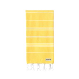Blue Beach Turkish Towel - 100x180cm Large Turkish Hammam Peshtemal Towel - Super Absorbent, Quick Dry, Sand Free, Lightweight, Compact Towels for Swimming, Bath, Yoga Gym, Sauna and Travel(Yellow 1)