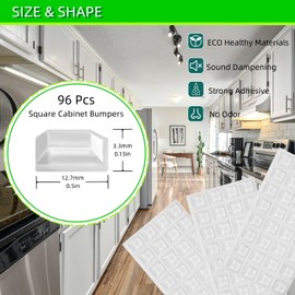 Furnigear Cabinet Bumpers Soft Self-Adhesive Clear Rubber Bumper- Cabinet Door pumpers dots Clear Cabinet stoppers Furniture Noise Reducing Silicone Rubber Bumper Extremely Durable(96Pcs)
