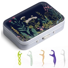 Gerkia Dental Floss Portable Case, Easy to Store Floss Picks of Various Sizes, Portable Dental Floss Dispenser is Perfect for Travelling, Hotels, Dinners, Appointments.Black Flower