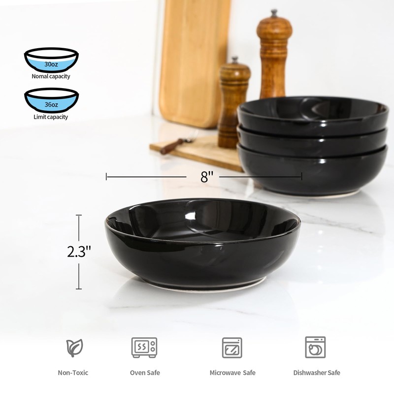 Selamica Ceramic Pasta Bowls Set of 4, Large Salad Bowl,