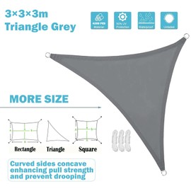 Sunal Triangle Sun Shade Sails 10'x10'x10', Outdoor Waterproof Shade Sail, 95% UV Blocking Sun Shade Canopy with 3 Free Nylon Ropes, Shade Cover for Outdoor Garden Patio Carport Terrace Balcony Pergola Camping Party, Grey