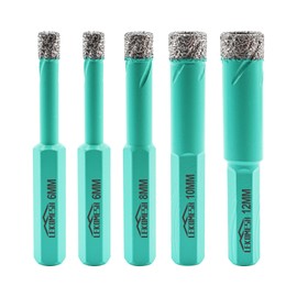 LEKOMESH Diamond Core Drill Bits Tile Hole Saw Cutter 6/6/8/10/12MM HEX Shank Dry Drilling for Porcelain Ceramic Tile Granite Marble Stone Vacuum Brazed Diamond Drill Bits