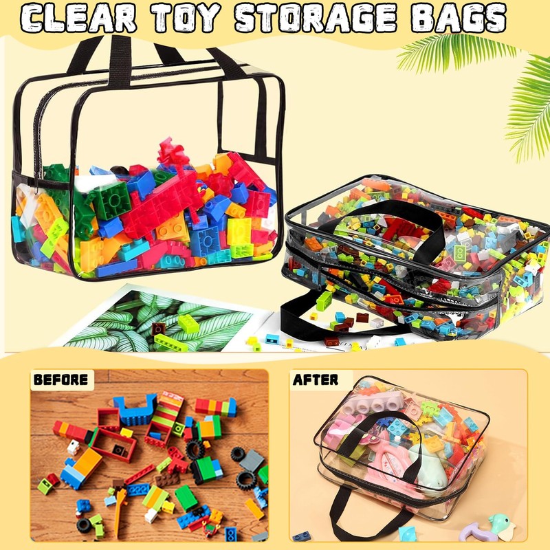 6PCS Toy Storage Bags, Clear Waterproof Toy Organizer Bags with