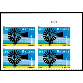 2011 Kansas Statehood Plate Block of 4 "Permanent 1st Class" Postage, Sc#4493, MNH,OG