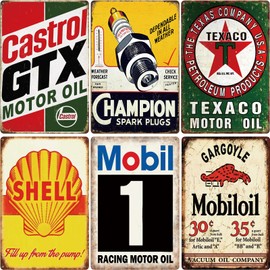 Zylvorix 6er Set Garage Metallschilder Retro Motorrad Metallschild Benzin Wandschild Motoröl Metall Schilder Vintage Auto Werkstatt Deko Garage Schilder Männergeschenke 20x30 cm (DG-2301)