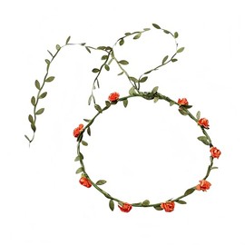 Lofruiin Women's Simulated Rose Flower Wreath Bridesmaid Floral Crown Headband Headpiece for Seaside Weddings Travel Photography (Orange, Pack of 1)