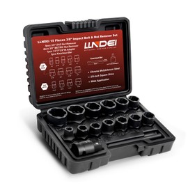 LLNDEI Bolt Extractor Kit, 15PCS Easy Out Stripped Lug Nut Removal Set with 3/8-Inch Drive, Heavy Duty CR-MO Steel with Adapter, Professional Mechanic Tools for Removing Broken Nut and Bolt
