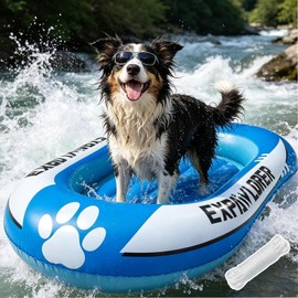 EXPAWLORER Inflatable Dog Pool Float Raft with Handle & Rope 59"x35"