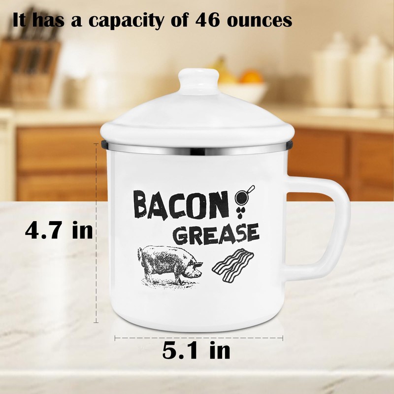 1.5L Bacon Grease Container with Strainer, 46oz Large Enamel Rustic