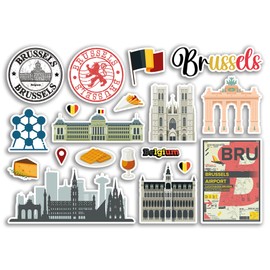 A5 Sticker Sheet Brussels Landmarks Vinyl Stickers - Belgium Belgian Airport Stamps Skyline Flag Map Travel Holiday Scrapbooking City Luggage #79133