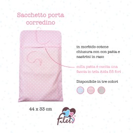 FILET - Elegant and fine bib, made entirely of cotton with Aida linen embroidery, ideal for babies and toddlers, 100% made in Italy, colour: white, pink, Pink