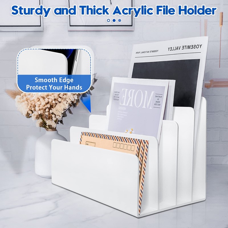 4 Section Acrylic File Organizer for Desk, White Acrylic Desk