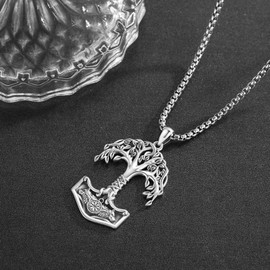 KATHLU Tree of Life Pendant Necklace for Men Women 925 Sterling Silver Celtic Family Tree Necklace Yggdrasil Amulet Jewelry Gift, M, Sterling Silver, No Gem, M, Sterling Silver, No Gemstone