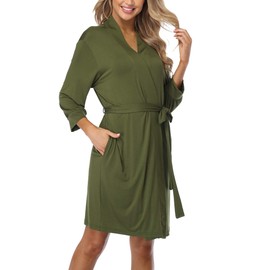 Old-Times Women Short Kimono Robes Soft Knit Sleepwear Bathrobe Lightweight Loungewear for Ladies,Olive S