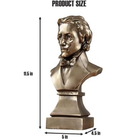 ZKSYLSM Chopin Bronze Resin Bust – Classical Composer Statue for Desk, Piano, Music Room and Classroom Decor