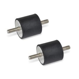 Ganter Normelemente Rubber buffer, stop buffer | GN 451-20-20-M6-SS-55 | 2 pieces | natural rubber/stainless steel | with screw M6, black, d1: 20 h1: 20 d2: M6x18
