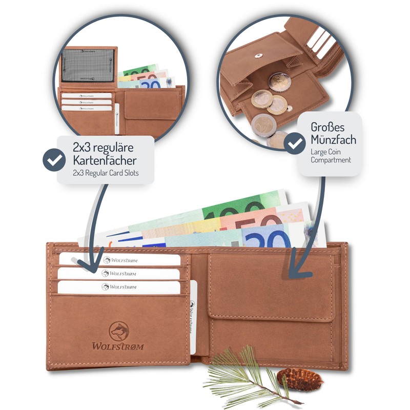 Men's Tri-Fold Leather “Norge” Wallet RFID Blocker with 6 Card