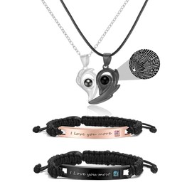 4Pcs Couple Necklace Bracelet Set I Love Necklace Love Heart Crown Necklace BFF Bracelet Couple Gift for Her, alloy, alloy