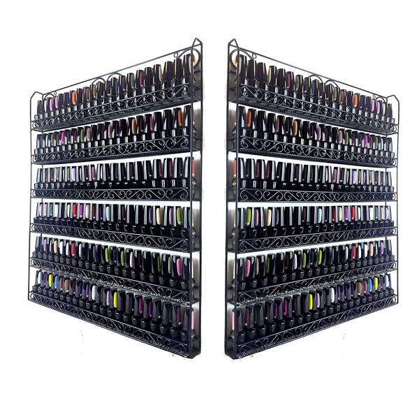 2 PIECES Pana Black Metal Nail Polish Wall Mounted 6 Tier Organizer Display Rack (Fit Up to 100 Nail Polish Bottles) Unbreakable Heavy Duty