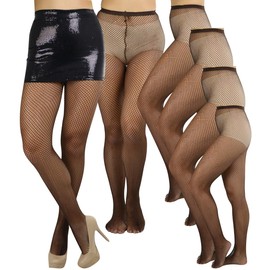 ToBeInStyle Womens Pack of 6 Nylon Fishnet Pantyhose - Coffee - Queen