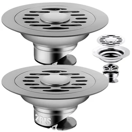 FEAWIAI Coladera Anti Olores (2 Piezas),Coladera Regadera Baño de Acero Inoxidable 120 * 120mm Redondo,con Check Anti-olores y Tapa Higiénica,Adecuado para Cocina, Alcantarillado, Baño y Aseo