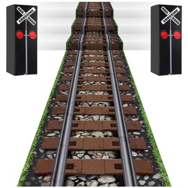 Teenyyou 3 Pcs Train Party Decorations 24 Inch x 20 ft Plastic Railroad Track Aisle Runner 17'' Traffic Crossing Sign Boxes for Wild West Western Theme Birthday Home Table Floor Wall Decor (Classic)