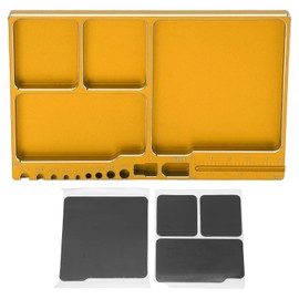 Magnetic Screw Tray Aluminium Alloy RC Repair Tool Tray Magnetic Parts Magnetic Parts Tray with Magnetic Pad (Gold)