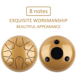 LOMUTY Steel Tongue Drum Rain Chime, 8 Notes 6 inch Rain Drum for Outside When It Rains, Chakra Drum with Bag, Mallets, Finger Picks, Percussion Instrument for Meditation Yoga Education (Gold)