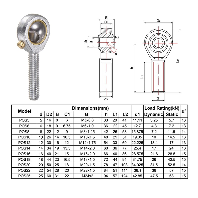 sourcing map POS6 M6 Plug Rod End Bearing M6x1 Right