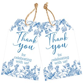 joycraft 50Pcs Thank You Tags with String - 3.3x2.1 in Something Blue Wedding Party Favor Hangtags, White Paper Gift Tags for Bridal Shower, Anniversary, Birthday, Engagement