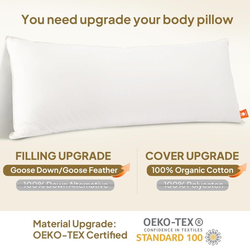 Goose Down & Feather Body Pillows for Adults, Full Length