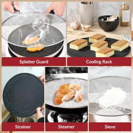 5 Pack Splatter Screen for Kitchen, Silicone Splatter Guard 12.6", 304 Stainless Steel Splatter Screens 11.4" 9.8" 7.4", Splatter Guard with Flat Knob 13", Multi-Use Splatter Screen for Frying Pan