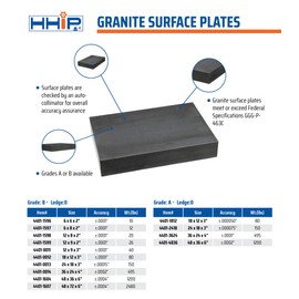 HHIP 4401-1596 6" X 6" X 2" Granite Surface Plate, Grade B, 0 Ledge