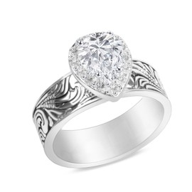 JadeAngel Shiny Cubic Zirconia Statement Ring Antique Flower Vine Design Vintage Rings for Women Cocktail Birthday Wedding Valentine Gift, Brass, Cubic Zirconia