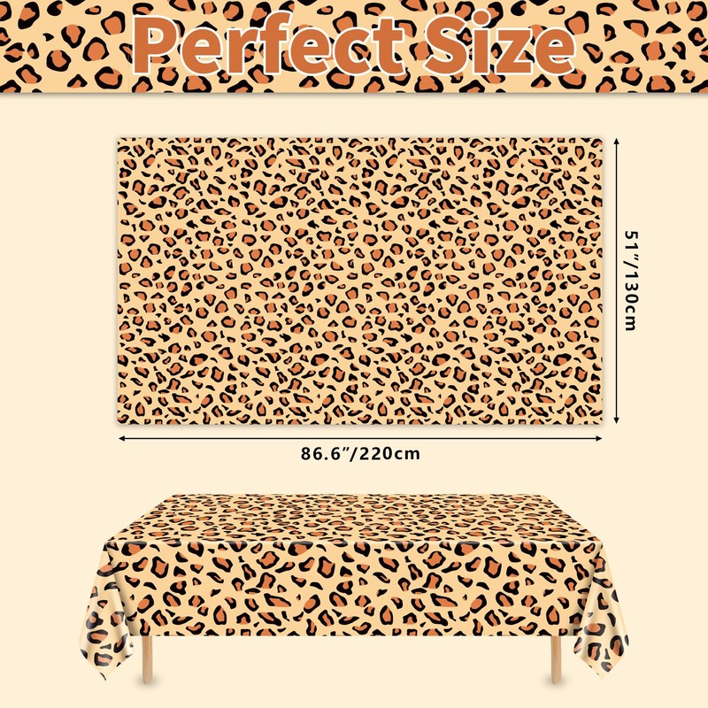 PTECDROTS 4Pcs Leopard Tablecloths, Rectangular Safari Animal Cheetah Print Table