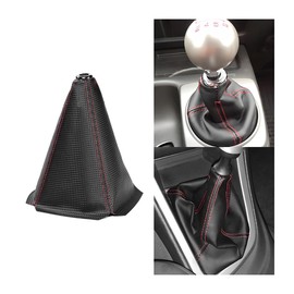 Zpana Car Shift Boot Cover, PU Leather Manual Automatic Vehicle Shifter Lever Knob Dust Protector, Dustproof Gear Shift Protection Sleeve Gaiter, Universal Auto Accessories(Carbon Texture Red Line)