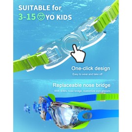 Hurdilen Kids Swim Goggles, Swimming Goggles for Kids with Nose Clip, Earplugs, Nose Bridge for Age 3-15
