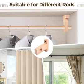 Homaisson 4 Pcs Wood Curtain Rod Holders, Ceiling Mount Curtain Rod Brackets, Wooden Shelf Brackets,Unfinished Dowel Rod Holders, Fits 1.18 Diameter Poles