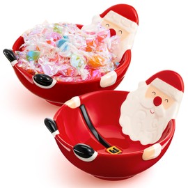 Mimorou 2 Pcs Christmas Santa Candy Bowl Adorable Ceramic Holidays Ceramic Serving Dish Bowl for Cookies Nuts Holiday Decoration