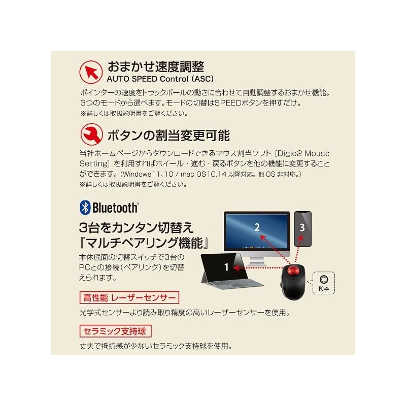 Nakabayashi MUS-TBLF185BK Digio2 Small Bluetooth 5 Button Laser Index Finger