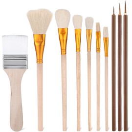 Heyumybit 10 Pcs Pottery Glaze Brushes,Glazing Goat Hair Blending Brush,Ceramics Tools Set,Watercolor Wool Brush,Pottery Wool Art Paintbrush Tool for Oil Pottery Acrylic