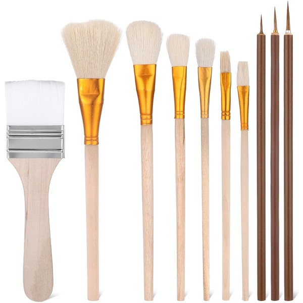 Heyumybit 10 Pcs Pottery Glaze Brushes,Glazing Goat Hair Blending Brush,Ceramics