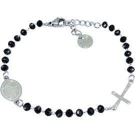 SAGA GIOIELLI® Bracelet Woman Man Rosary Black Crystals Steel