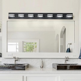 Modern 45\" Black 7-Light LED Vanity Fixture Square Acrylic Lampshades Wall Mount for Bathroom Mirror LightingMaterial: Iron, Color: Black Color